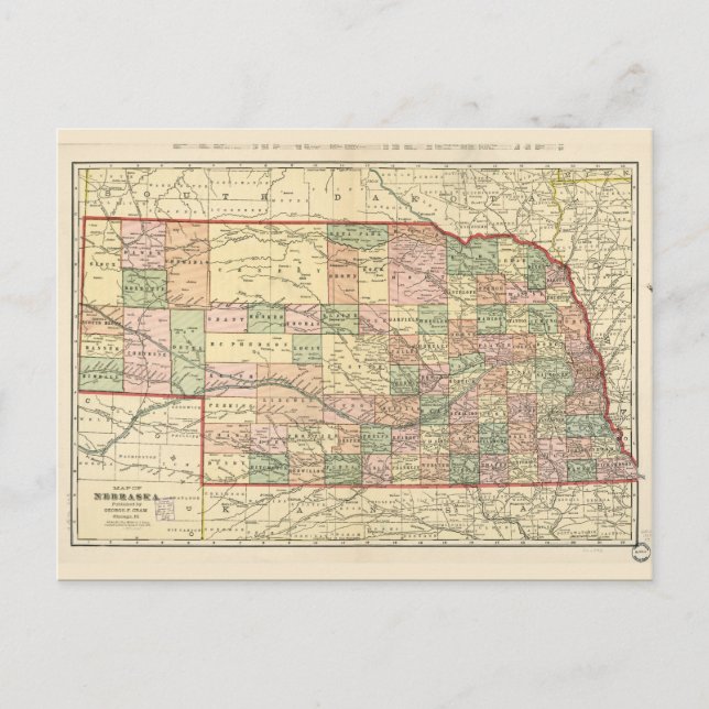 Map of Nebraska (1902) Postcard (Front)