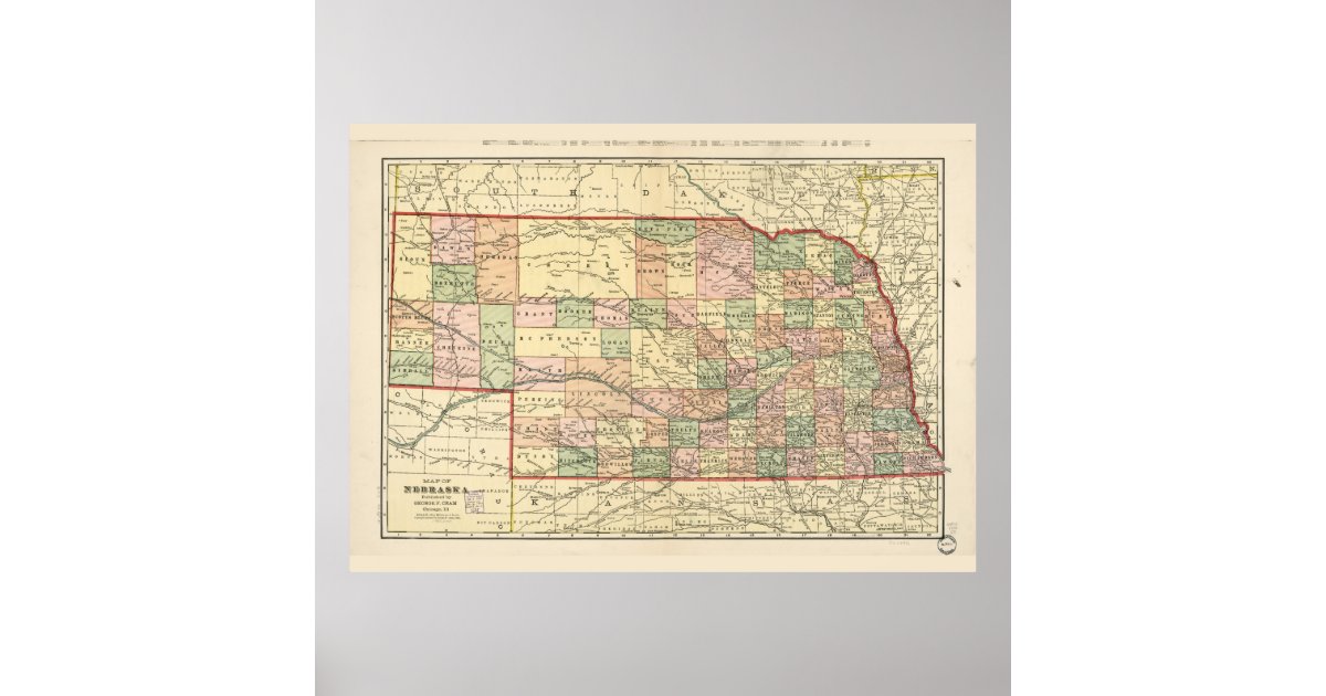 Map of Nebraska (1902) Poster | Zazzle