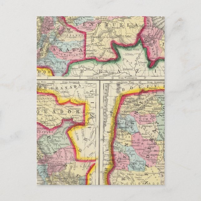 Map Of New Granada, Venezuela, And Guiana Postcard (Front)
