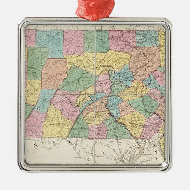 Map of New Jersey And Pennsylvania Metal Ornament (Front)