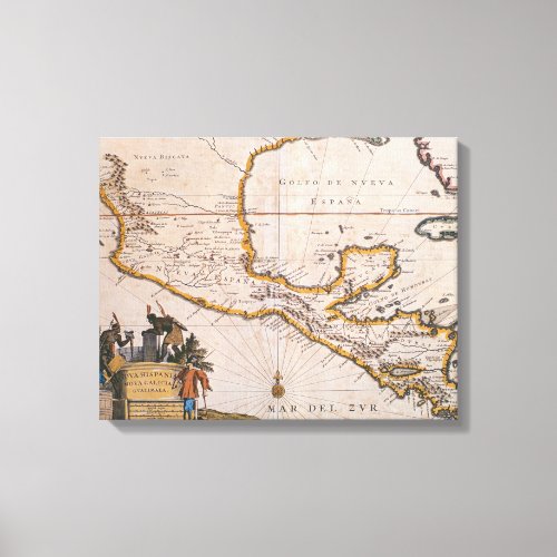 Map of New Spain New Galicia  Guatemala 1625 Canvas Print