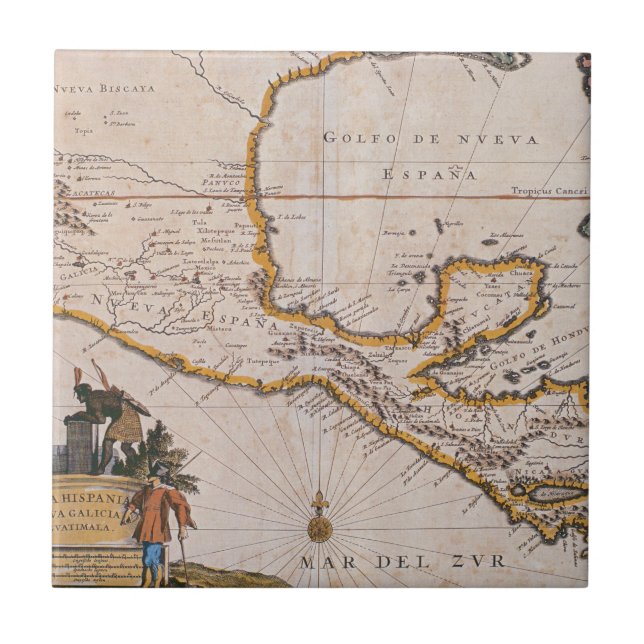 Map of New Spain |New Galicia & Guatemala, 1625 Ceramic Tile (Front)