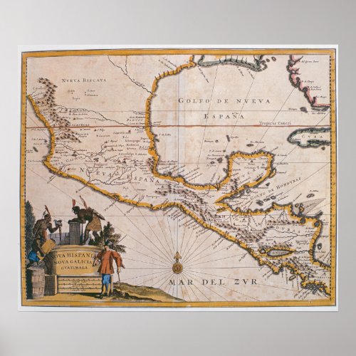 Map of New Spain New Galicia  Guatemala 1625 Poster