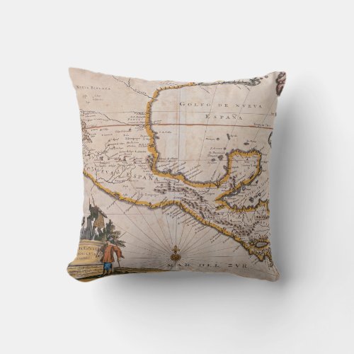 Map of New Spain New Galicia  Guatemala 1625 Throw Pillow