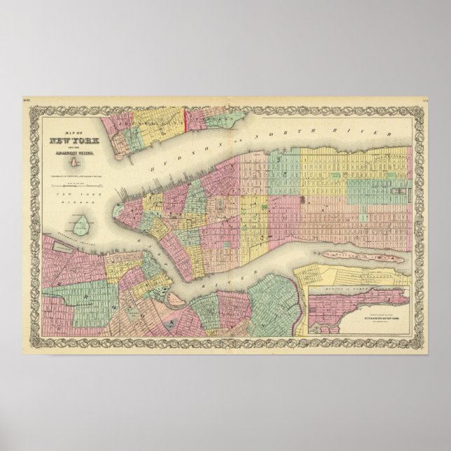 Map Of New York And The Adjacent Cities Poster (Front)