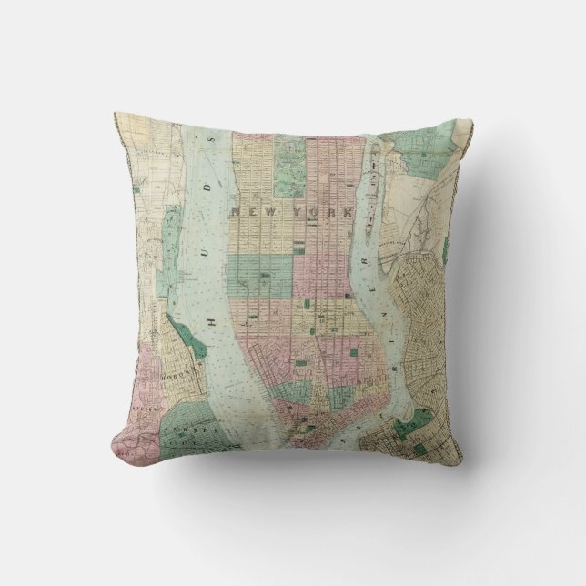 Map of New York and Vicinity Throw Pillow (Front)