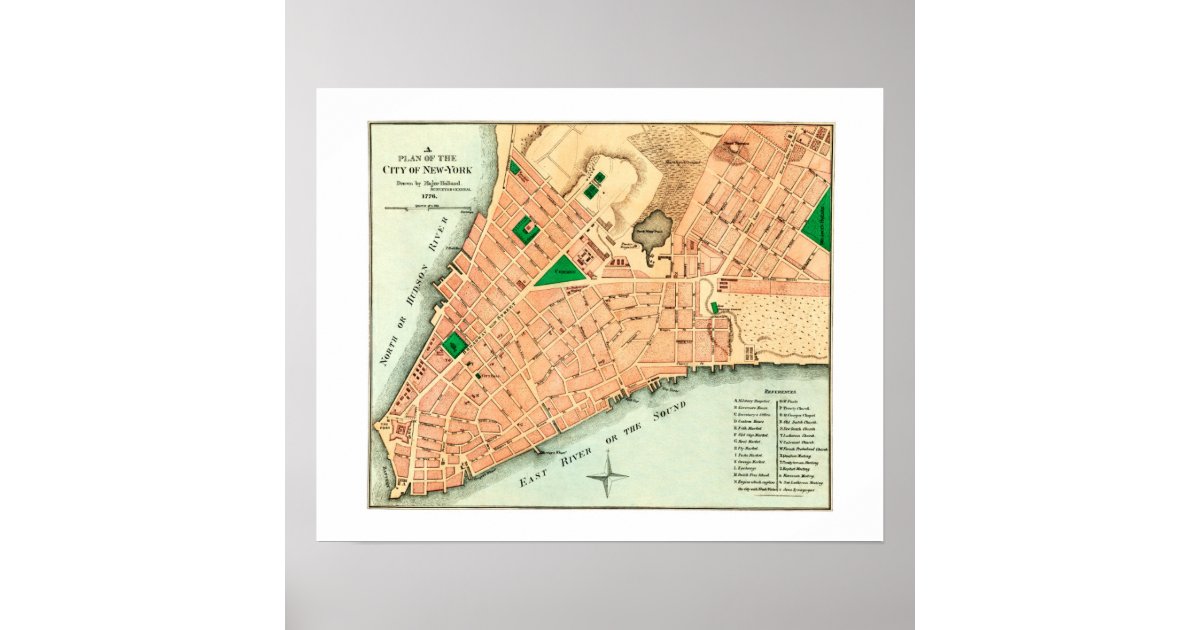 Map of New York City's original layout from 1776 Poster ...