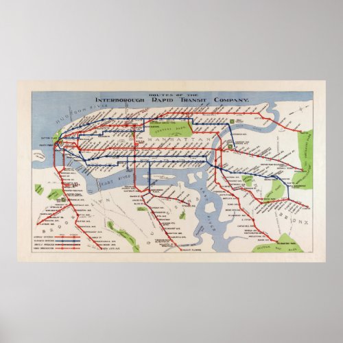 MAP of NEW YORK RAPID TRANSIT SYSTEM 1924 Poster