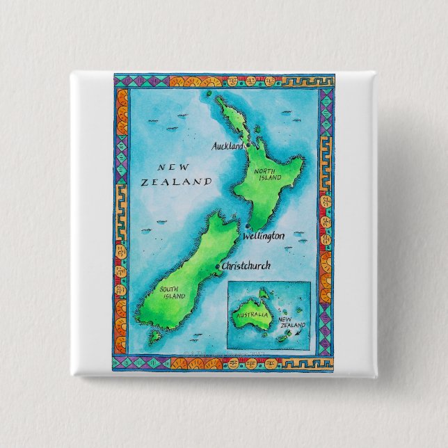 Map of New Zealand Button (Front)