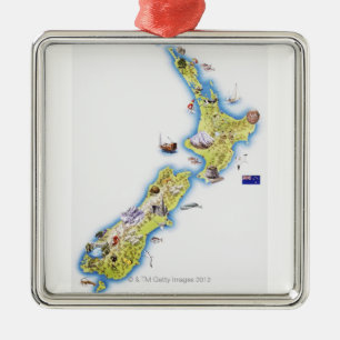 Map of New Zealand Metal Ornament