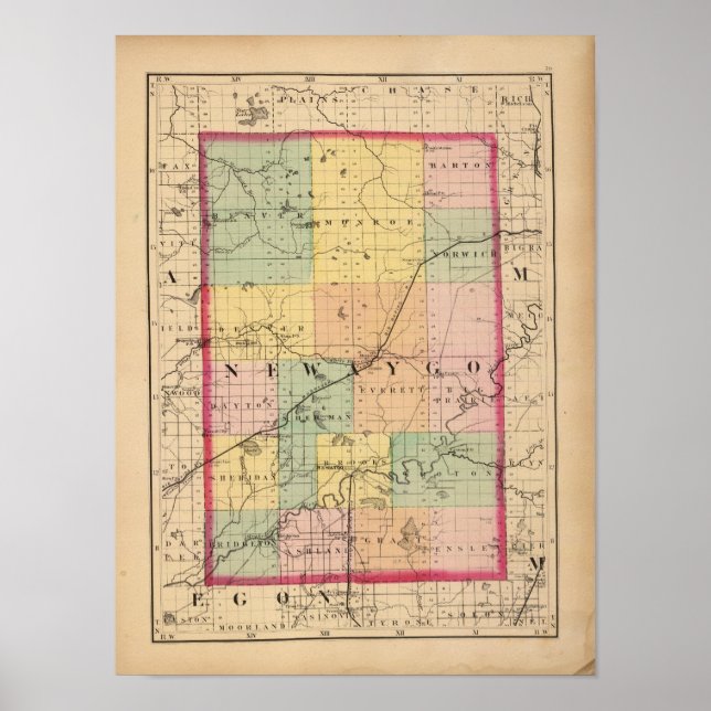 Map of Newaygo County, Michigan Poster (Front)