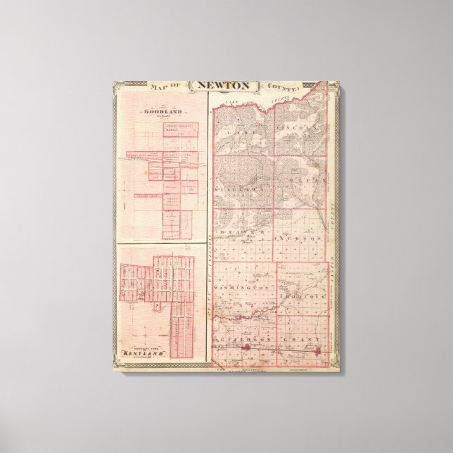 Map of Newton County with Goodland and Kentland Canvas Print (Front)