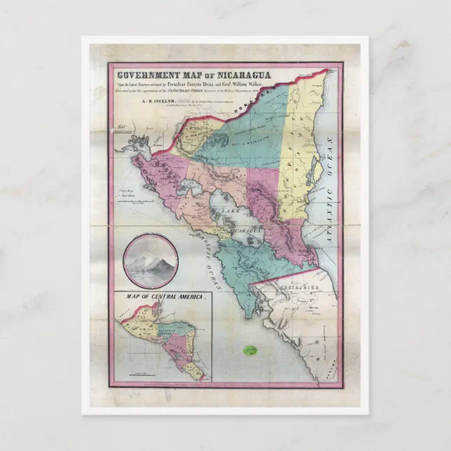 Map of Nicaragua (1856) Postcard Zazzle