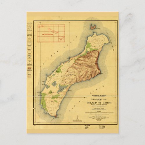 Map of Niihau Hawaiian Island 1929 Postcard