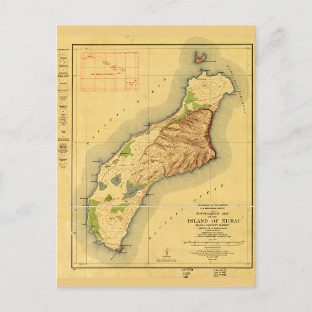 Map of Niihau, Hawaiian Island (1929) Postcard (Front)