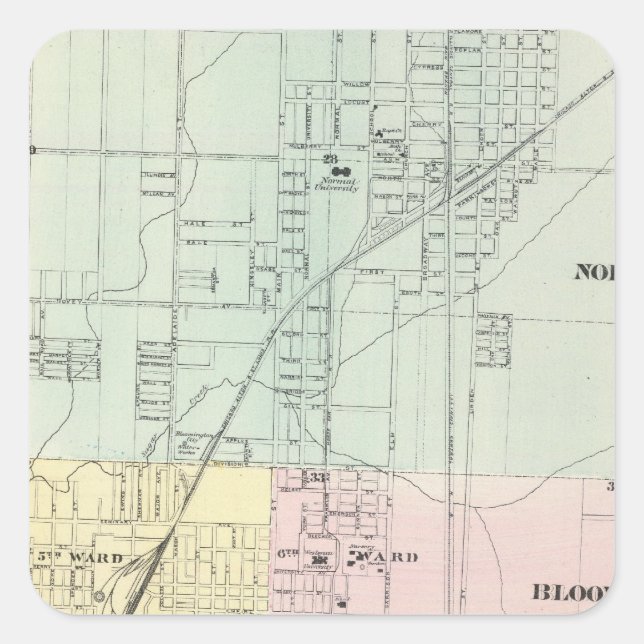 Map of Normal, Bloomington Square Sticker (Front)