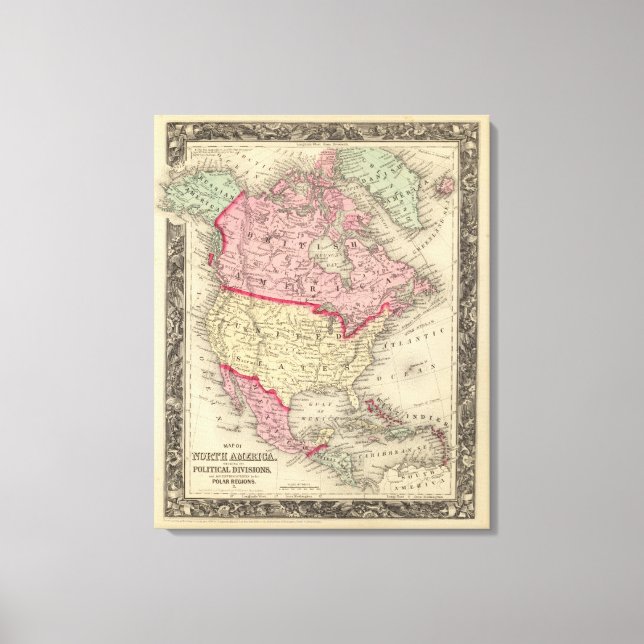 Map Of North America Canvas Print (Front)