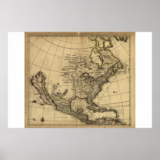 Map of North America, English, circa 1685 Poster (Front)