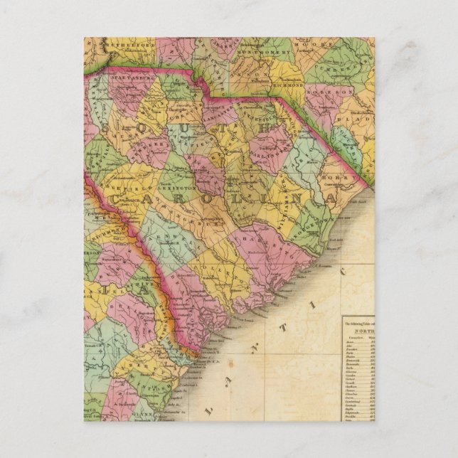 Map Of North and South Carolina And Georgia Postcard (Front)