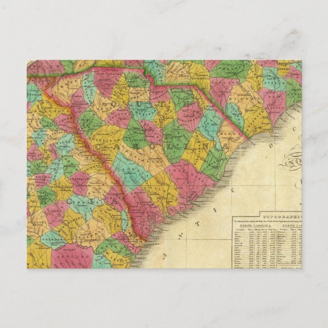 Map of North and South Carolina, and Georgia Postcard (Front)