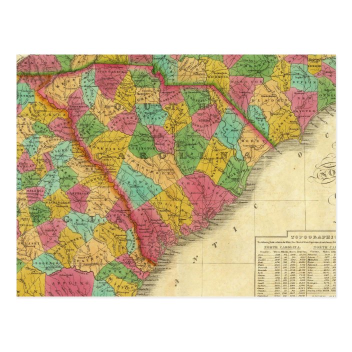 Map Of North And South Carolina And Georgia Postcard