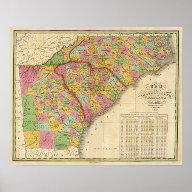 Map Of North and South Carolina And Georgia Poster (Front)