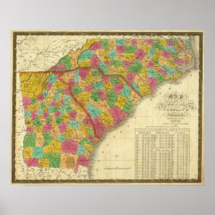 Map of North and South Carolina, and Georgia Poster