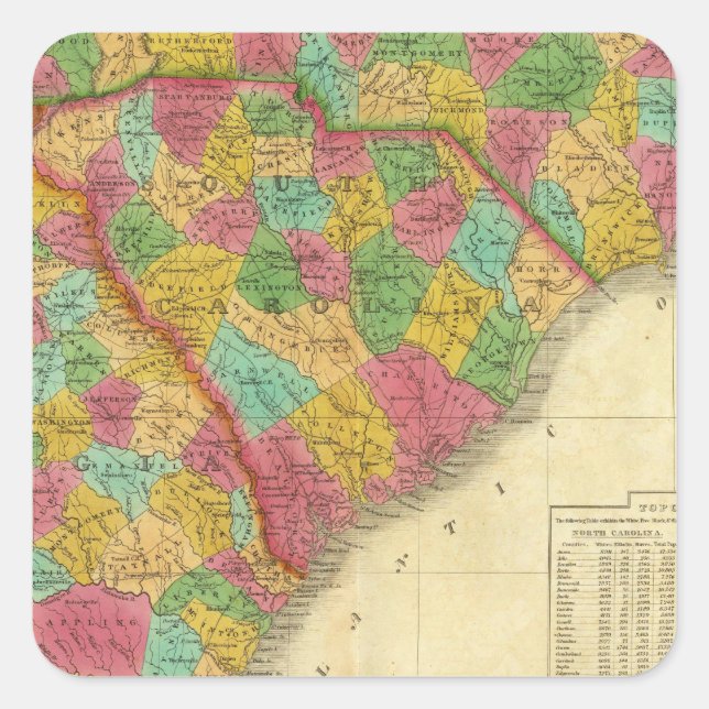 Map of North and South Carolina, and Georgia Square Sticker (Front)