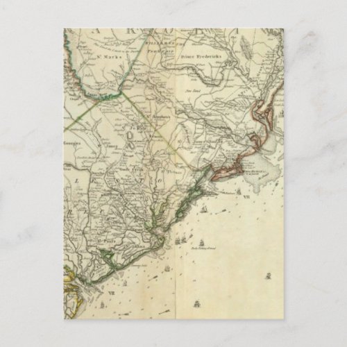 Map Of North And South Carolina Postcard