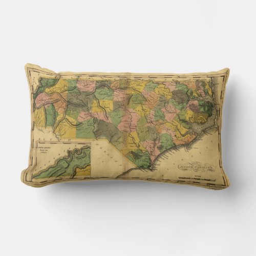 Map of North Carolina by Mathew Carey 1814 Lumbar Pillow