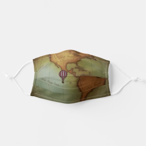 Map of North  South America with Hot Air Balloon Adult Cloth Face Mask
