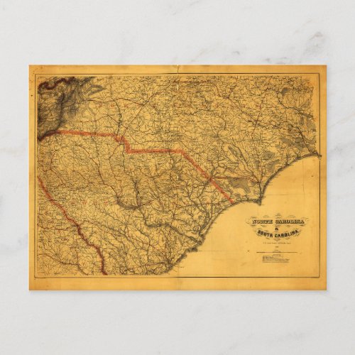 Map of North  South Carolina 1865 Postcard