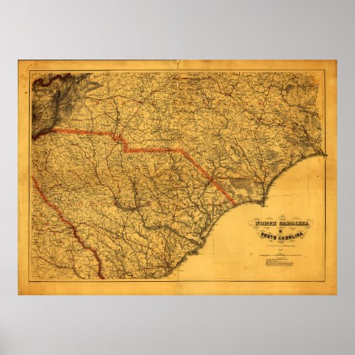 Map of North  South Carolina 1865 Poster