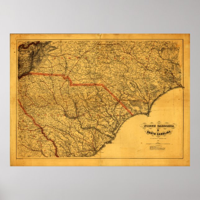 Map of North & South Carolina (1865) Poster (Front)