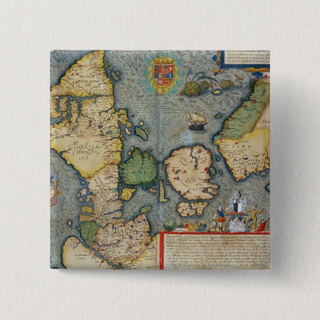 Map of Northern Europe, from 'Civitates Orbis Terr Button (Front)