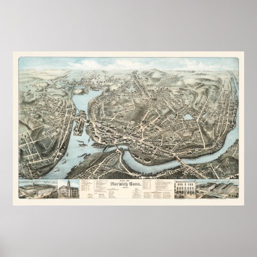 Map of Norwich CT from 1876 Poster