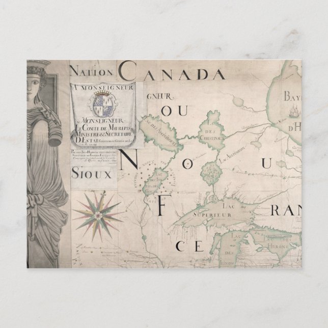 Map of Nouvelle-France  1699 Postcard (Front)