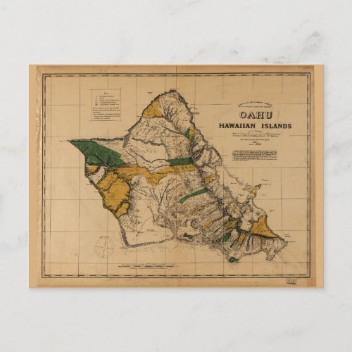 Map of Oahu Hawaiian Island 1881 Postcard