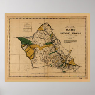Map of Oahu, Hawaiian Island (1881) Poster