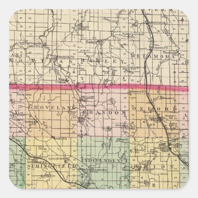 Map of Oakland County, Michigan Square Sticker (Front)