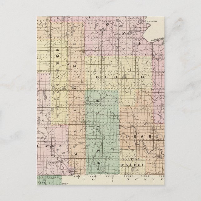 Map of Oconto County northern part Postcard (Front)