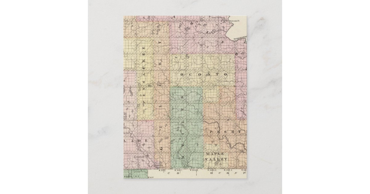 Map of Oconto County northern part Postcard | Zazzle.com