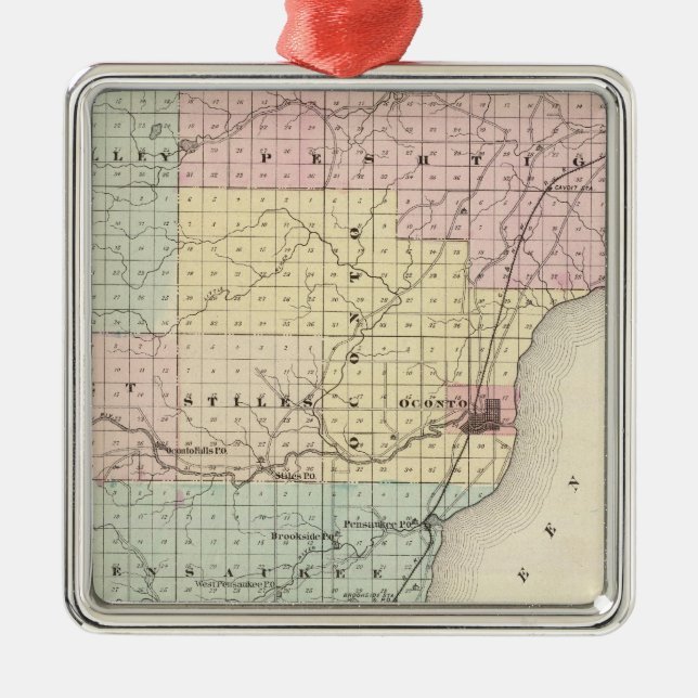 Map of Oconto County southern part Metal Ornament (Front)
