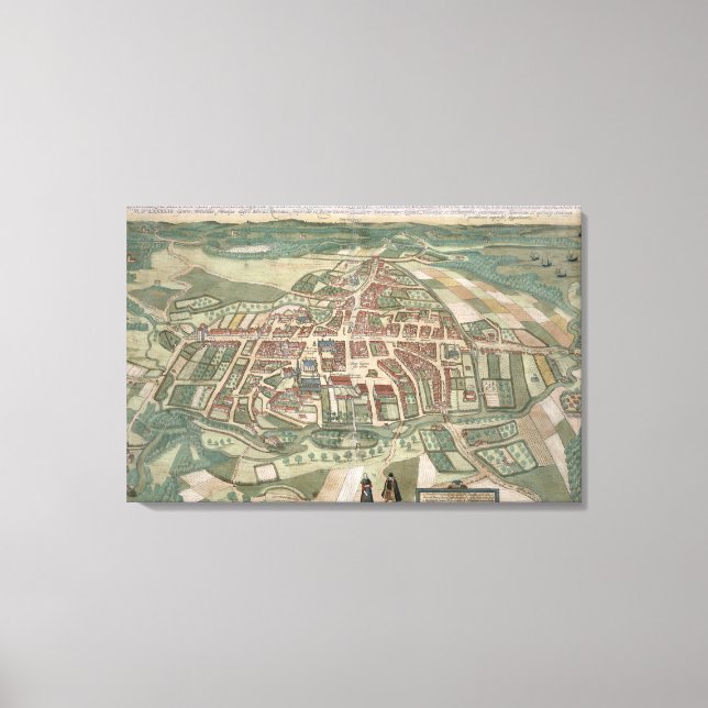 Map of Odense, from 'Civitates Orbis Terrarum' by Canvas Print (Front)