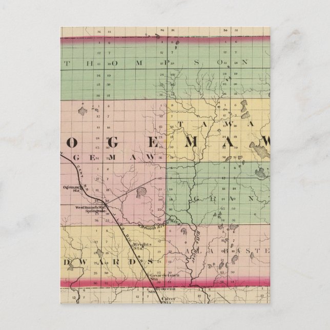 Map of Ogemaw County, Michigan Postcard (Front)