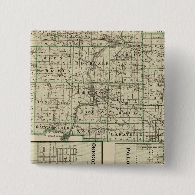 Map of Ogle County, Polo and Oregon Pinback Button (Front)