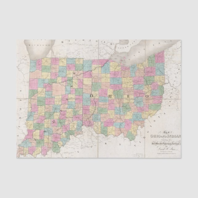 Map of Ohio And Indiana Tissue Paper (Front)