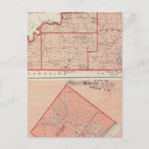 Map of Ohio County with City of Rising Sun Postcard