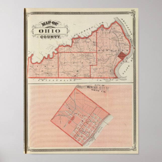 Map of Ohio County with City of Rising Sun Poster (Front)
