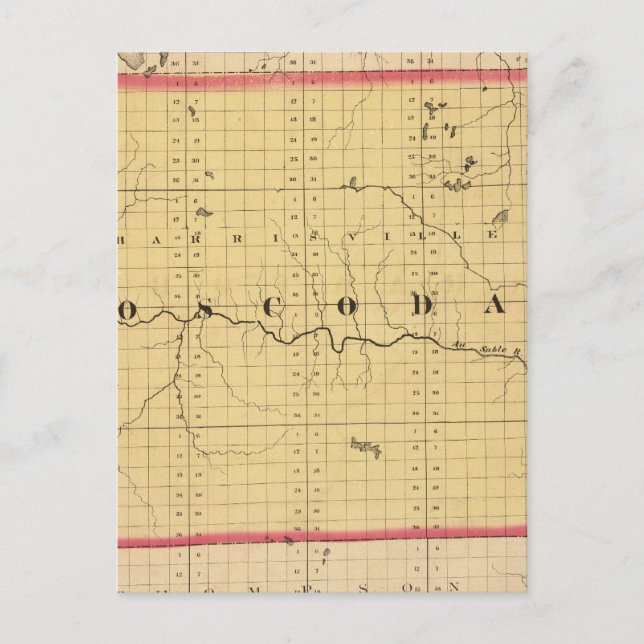 Map of Oscoda County, Michigan Postcard (Front)